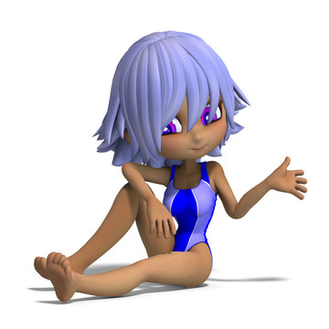 在一個白色的泳裝美少女漫畫。3D渲染與剪輯路徑和陰影超過白色