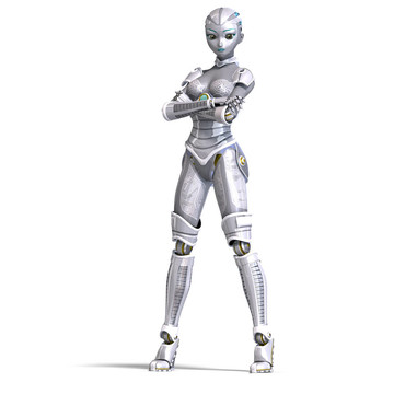 女性性感金屬機器人。3D渲染與剪輯路徑和陰影超過白色