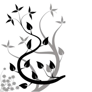 一個黑白抽象花卉背景插圖與程式化的樹設(shè)計在白色背景