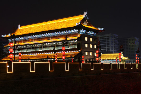 西安城墻 城樓夜景