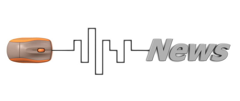 灰字新聞與橙色鼠標(biāo)-數(shù)字電纜