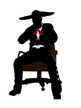 Male Mariachi Sitting在椅子上的剪影