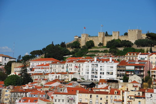 Lisbon的城市景觀和Sao Jorge Castle