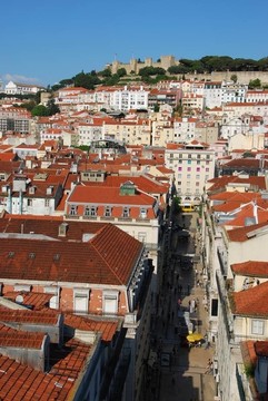 Lisbon的城市景觀和Sao Jorge Castle