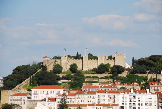 Lisbon的城市景觀和Sao Jorge Castle