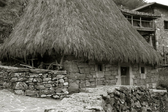 以Veigas典型建筑；Somiedo；奧維耶多；西班牙