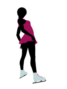 非裔美國(guó)女性溜冰插畫(huà)藝術(shù)剪影
