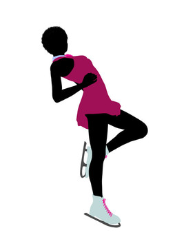 非裔美國(guó)女性溜冰插畫(huà)藝術(shù)剪影