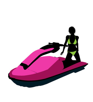 女jetskier插畫藝術剪影