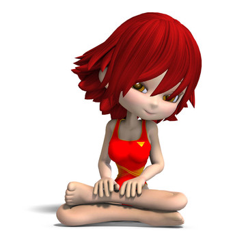 在一個白色的泳裝美少女漫畫。3D渲染與剪輯路徑和陰影超過白色