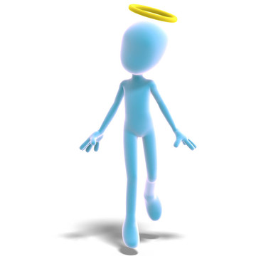 3d男性圖標(biāo)卡通角色是一個天使。3D渲染與剪輯路徑和陰影超過白色
