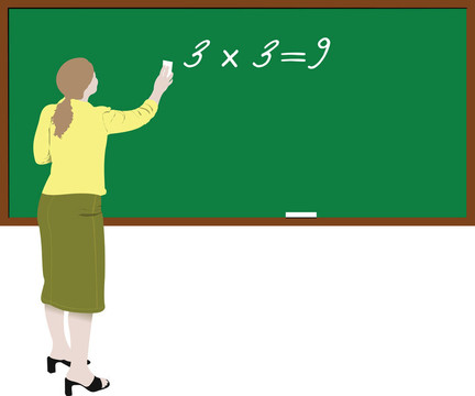 教室里的女教師。回到