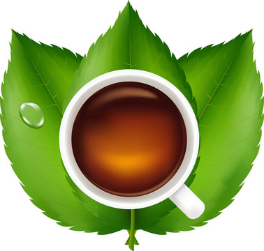 一杯有茶和綠葉的杯子