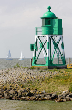 燈塔和游艇；斯塔福倫；Friesland；荷蘭
