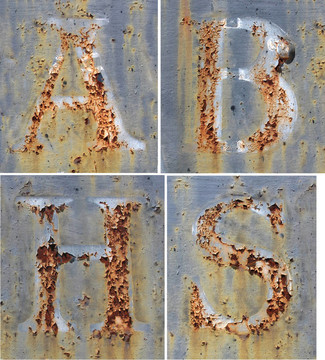 字母字母A；B；H和S生銹；藍(lán)色油漆