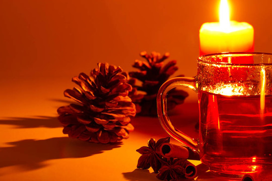 一杯紅茶；桂皮；八角和燭光針葉錐