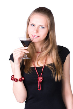 年輕女子帶著一杯酒
