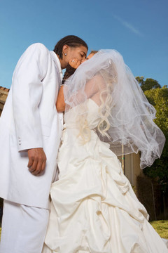 幸福的新結(jié)婚的夫婦在婚禮的心情界面