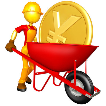 用金幣的手推車的工人