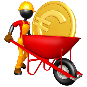 用金幣的手推車的工人