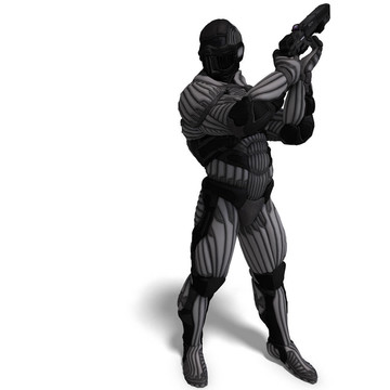 科幻小說中的男性角色。3D渲染與剪輯路徑和陰影超過白色