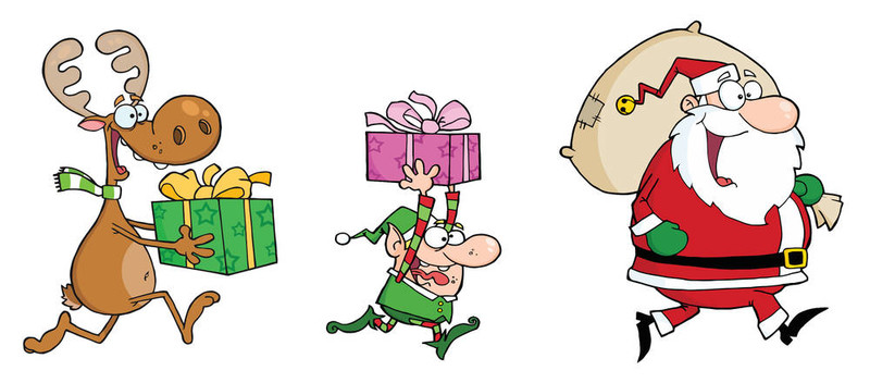 Santa與馴鹿和精靈