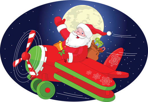 Santa在一架飛機(jī)上飛行