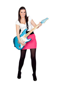 迷人的女孩與藍(lán)色電吉他