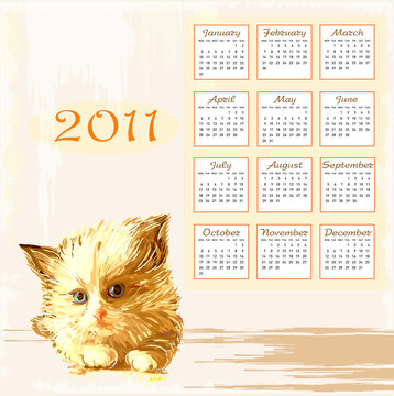 手绘日历2011与卧姜小猫