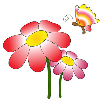 五顏六色的花和蝴蝶