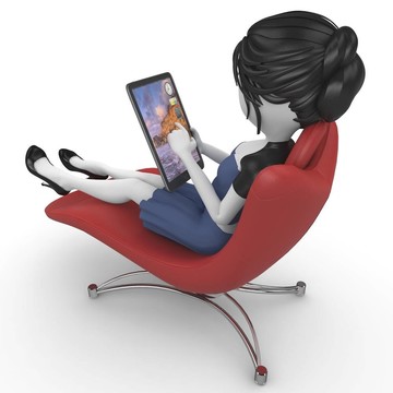 3D女孩與筆記本電腦坐在椅子上