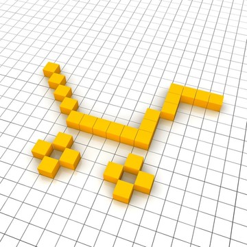 網(wǎng)格中的購(gòu)物車3D圖標(biāo)。渲染圖。