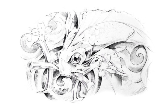 紋身藝術(shù)；魚素描；雙魚座