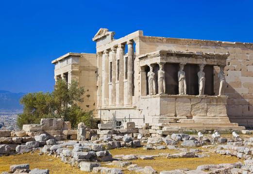 伊瑞克提翁神廟在阿克羅波利斯Athens；希臘