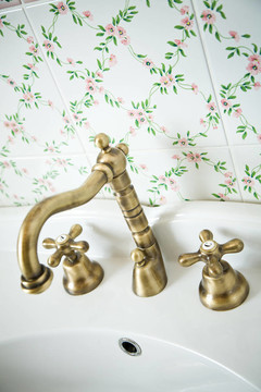 老式的浴室。Bronze Faucet。