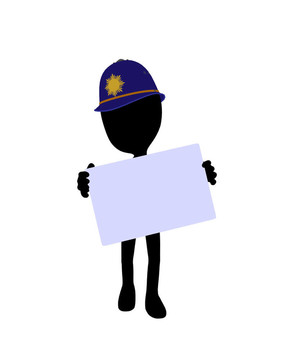 可愛黑色剪影警察家伙持有空白名片