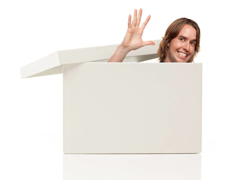 Mans Head；Hand Waving Pops Blank White Box