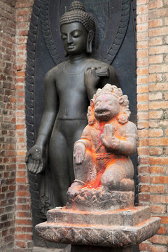 swayambunath雕像；加德滿都；尼泊爾