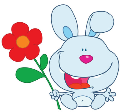 藍(lán)色的兔子抱著一朵花