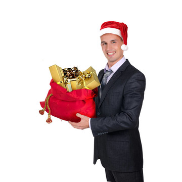 Santa戴帽子的年輕人