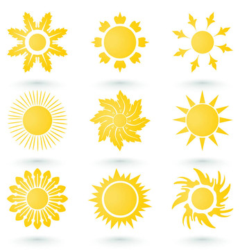 太陽主題上的圖標集。一個插畫