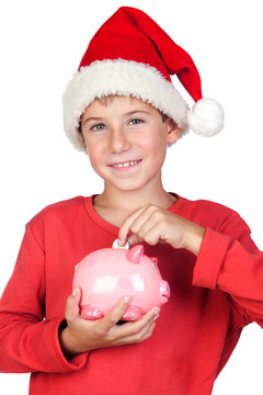 可愛的孩子與Santa Hat儲(chǔ)蓄