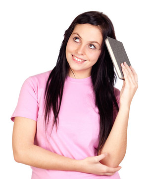 憂郁的女孩拿著一本書
