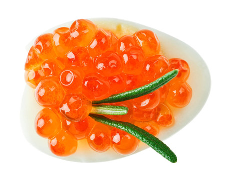 紅魚子醬CANape鵪鶉蛋和迷迭香小枝
