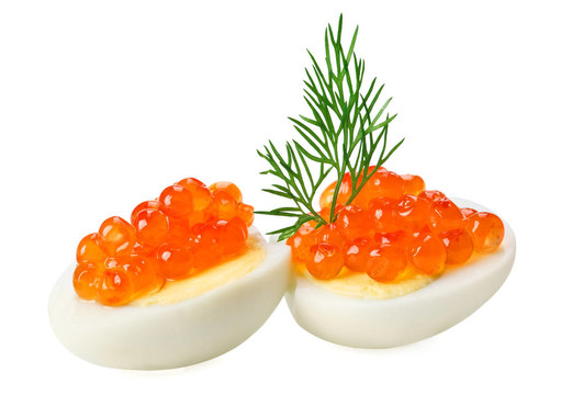 紅魚子醬CANape鵪鶉蛋和蒔蘿小枝