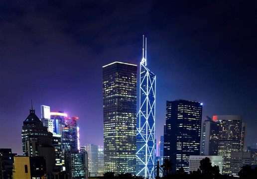 香港的城市景觀在夜間