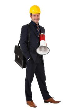 年輕的白人建筑師；擴音器