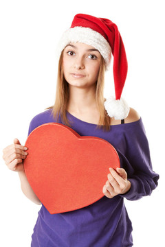 美麗的女孩在紅色Santa帽