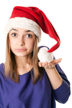美麗的女孩在紅色Santa帽