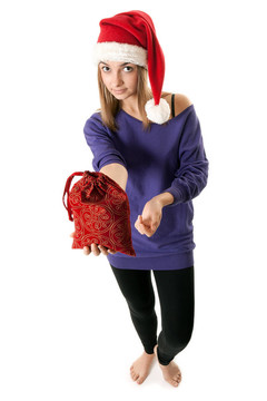 美麗的女孩在紅色Santa帽